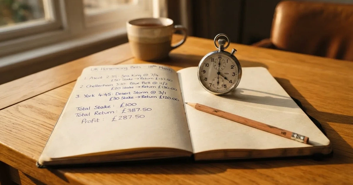 An open notebook with a pencil and a stopwatch on a wooden table