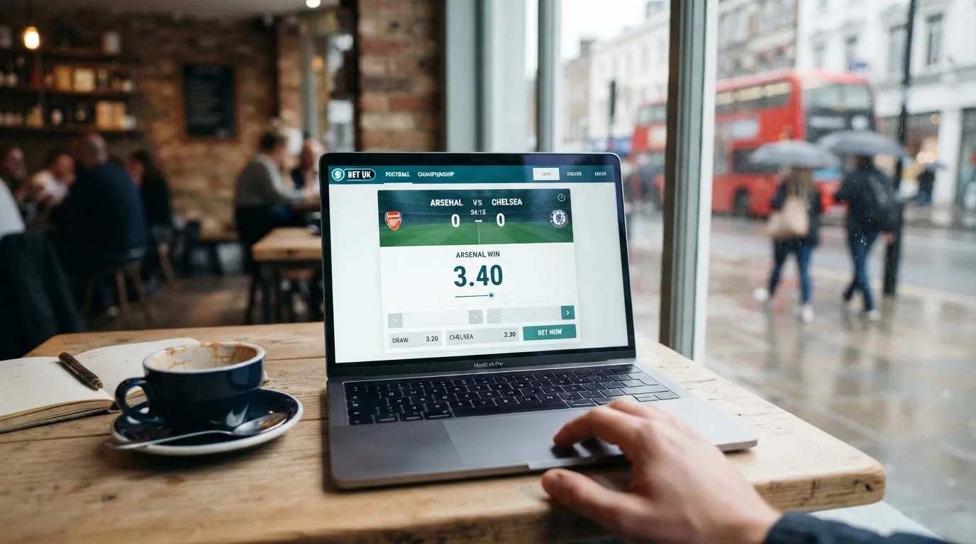 A laptop on a café table by a window onto the street